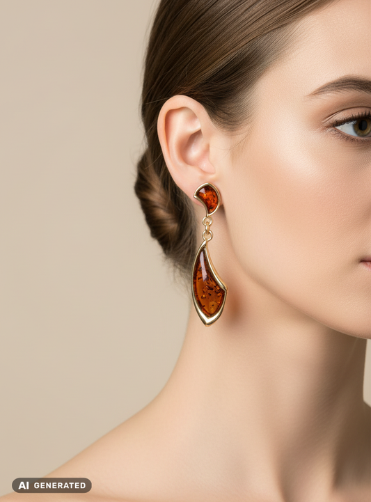 Boucles d'oreilles en ambre argent 925 plaqué or pour femme
