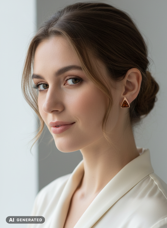 Boucles d'oreilles avec ambre orange – design triangulaire