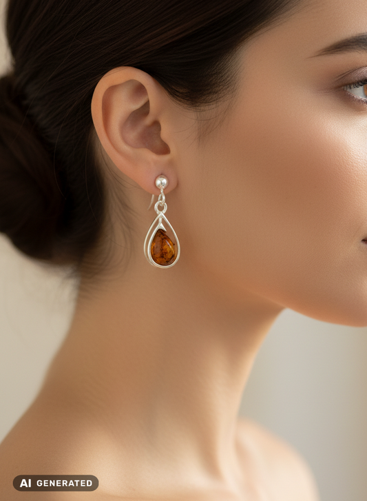 Bijoux en ambre pour femmes – boucles d'oreilles en monture argent