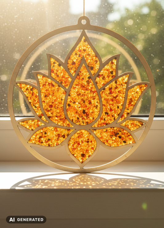Lotusväggbild i bärnsten – spirituell dekoration