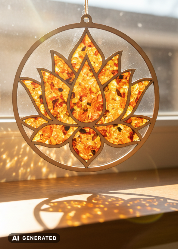 Mandala yogadekoration – handgjord av bärnsten