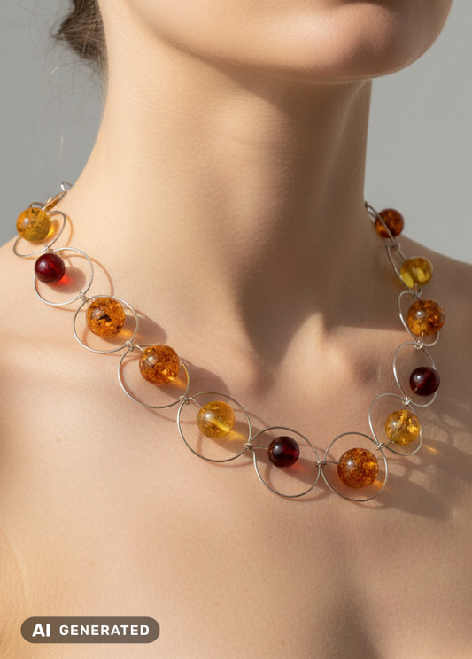 Collier volumineux en argent avec ambre – idée cadeau