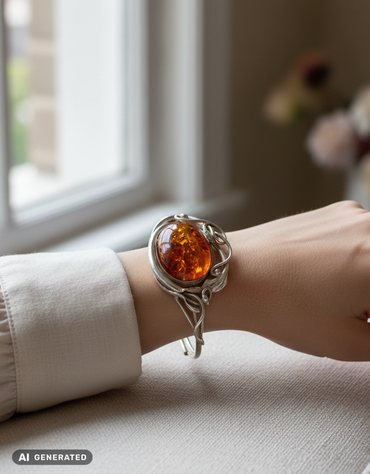 Einzigartiger Statement-Armspange mit Orange Bernstein Antik-Stil