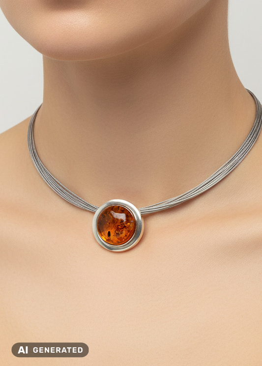 Ambre éclatant dans un argent sterling moderne