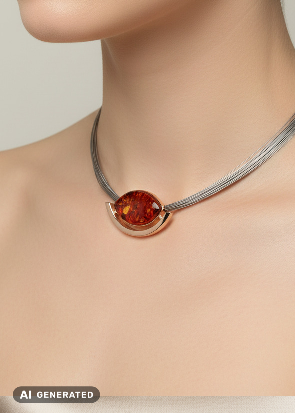 Rayon de soleil argenté : Ambre serti en argent