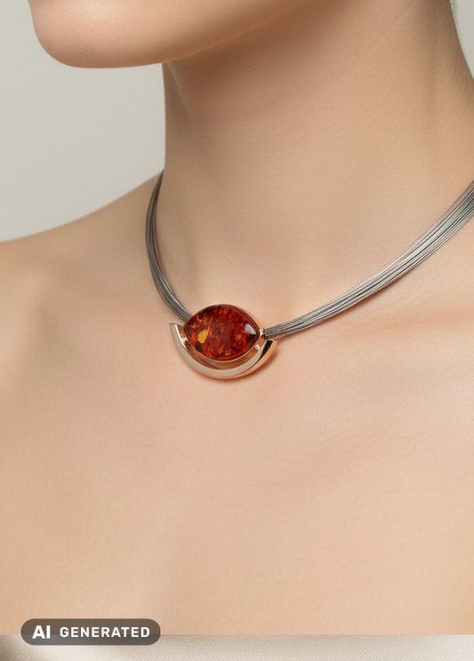 Rayon de soleil argenté : Ambre serti en argent