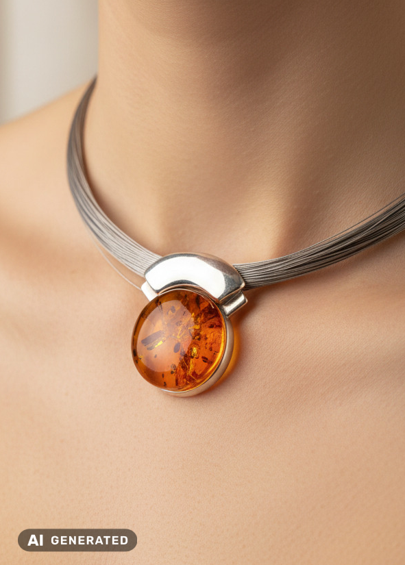 Accent flamboyant : collier moderne en ambre