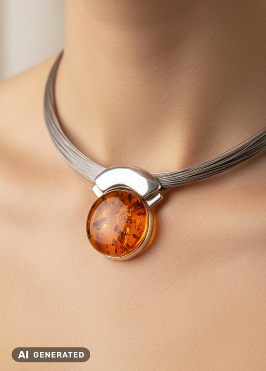 Accent flamboyant : collier moderne en ambre