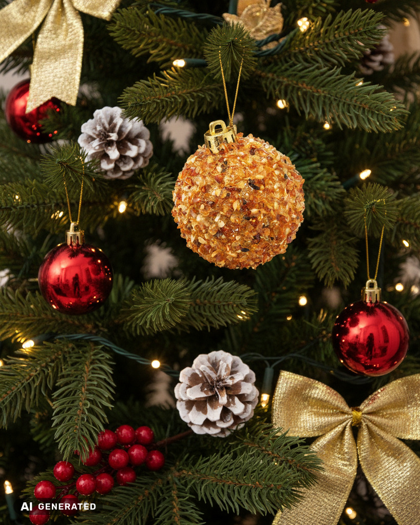 Luxus Christbaumschmuck mit Naturbernstein – Edle Weihnachtskugel im warmen Gold- und Orangeton