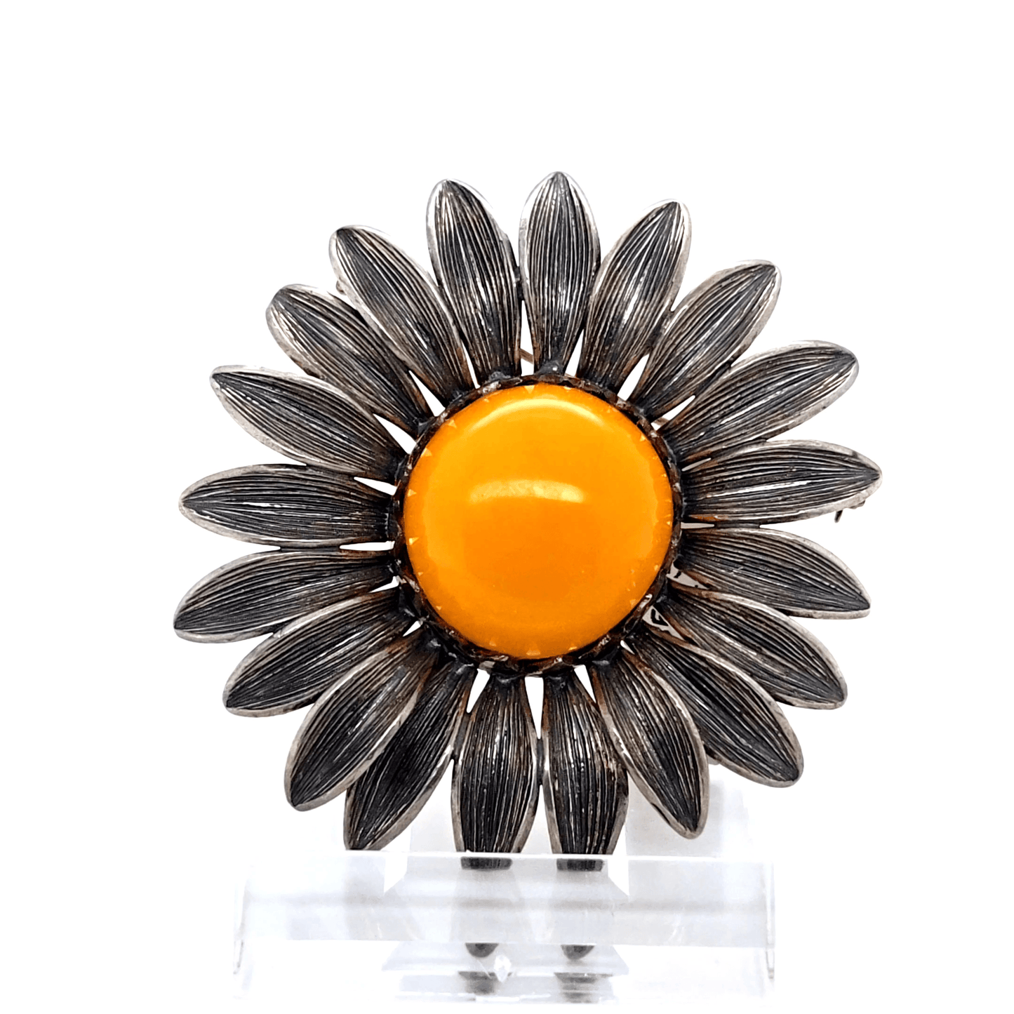 Unikat Bernstein Brosche-Angänger Blume Silber 925 2 in 1