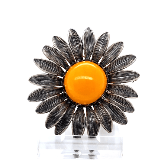 Unikat Bernstein Brosche-Angänger Blume Silber 925 2 in 1