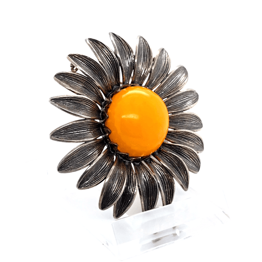 Unikat Bernstein Brosche-Angänger Blume Silber 925 2 in 1