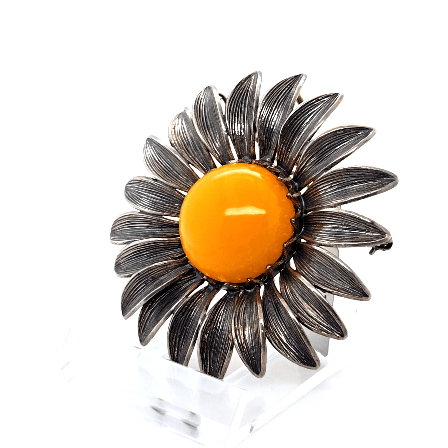 Unikat Bernstein Brosche-Angänger Blume Silber 925 2 in 1