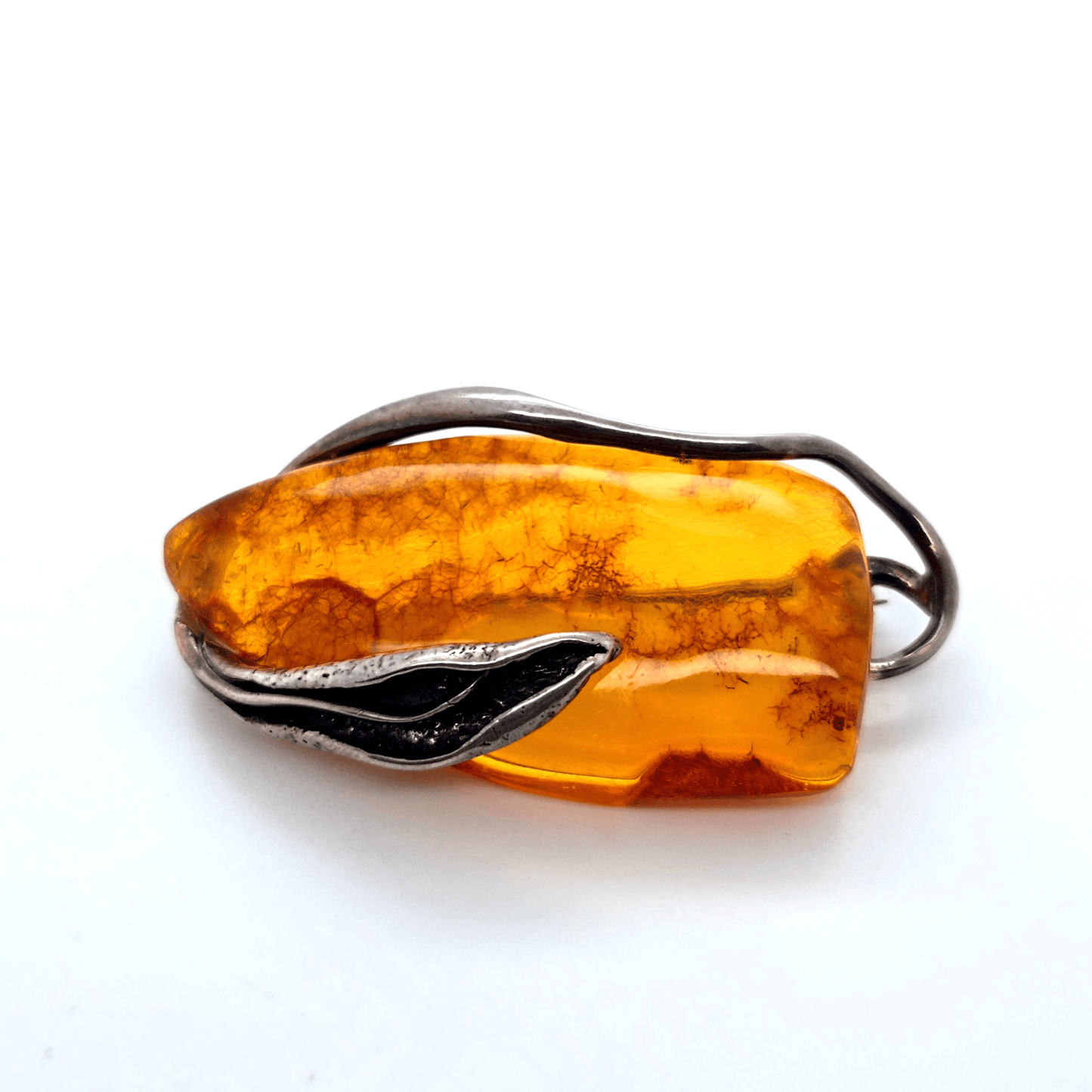 2-in-1 Amber Brooch Pendant Modern Silver