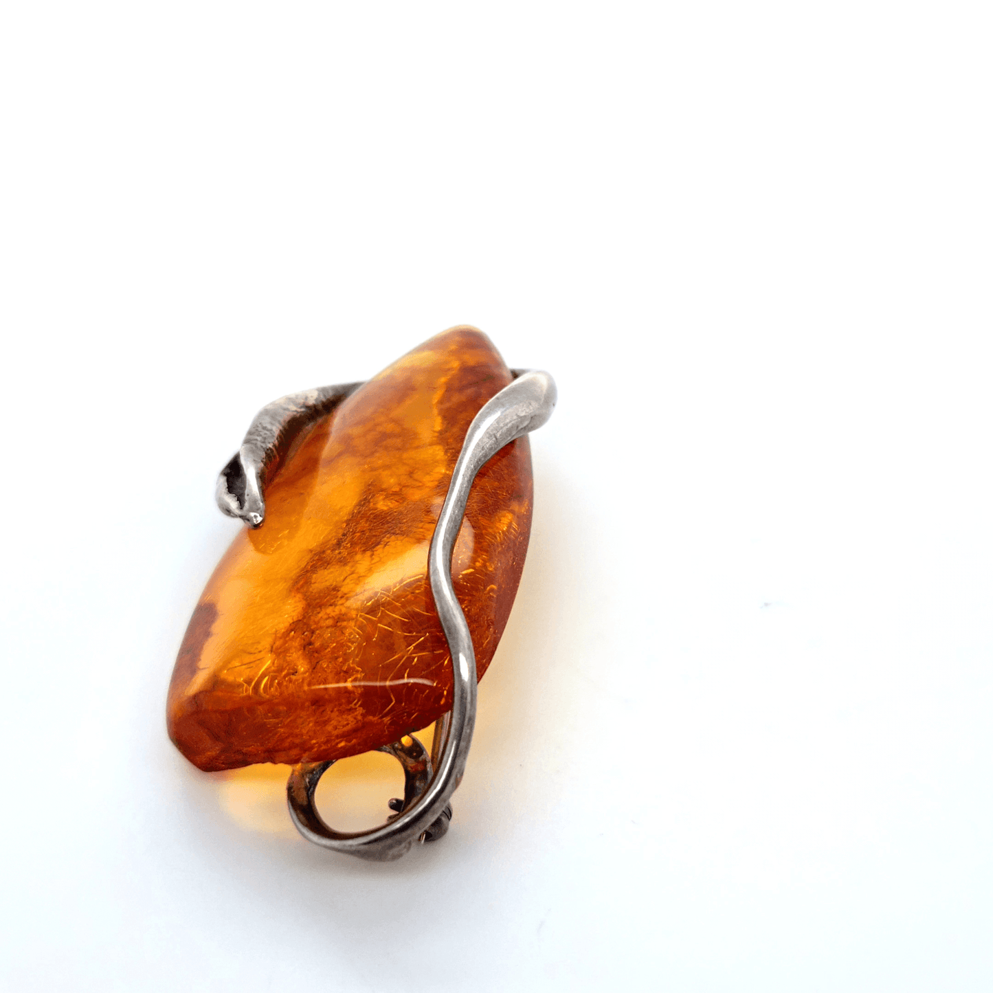 2-in-1 Amber Brooch Pendant Modern Silver