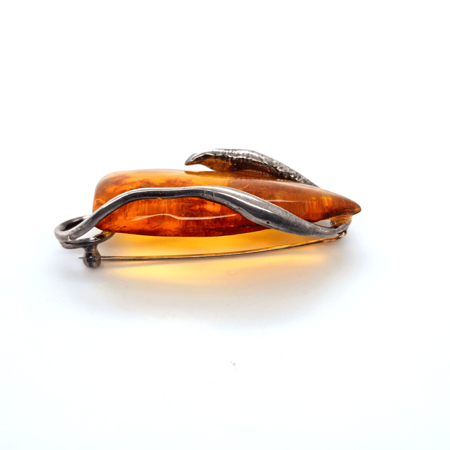 2-in-1 Amber Brooch Pendant Modern Silver