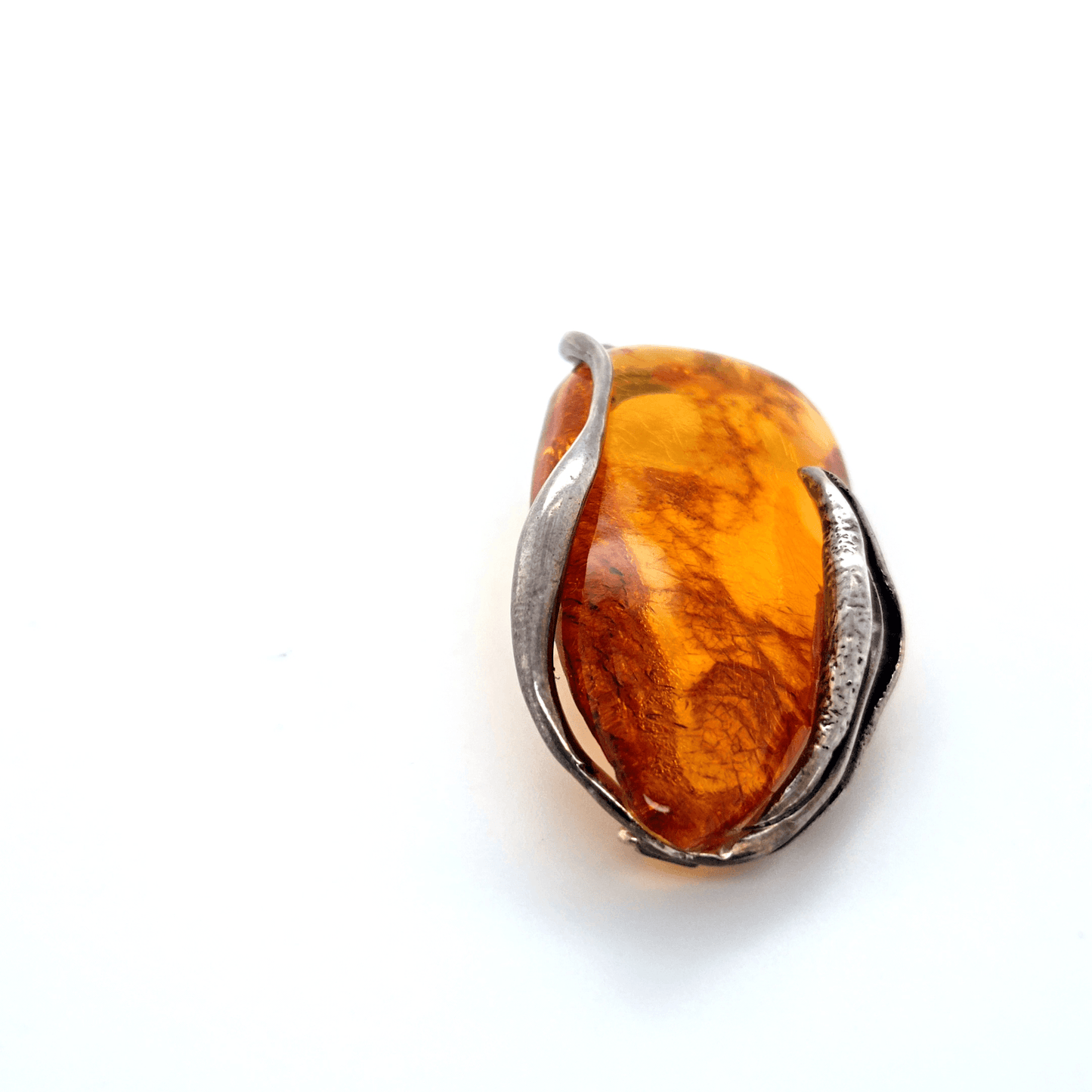 2-in-1 Amber Brooch Pendant Modern Silver