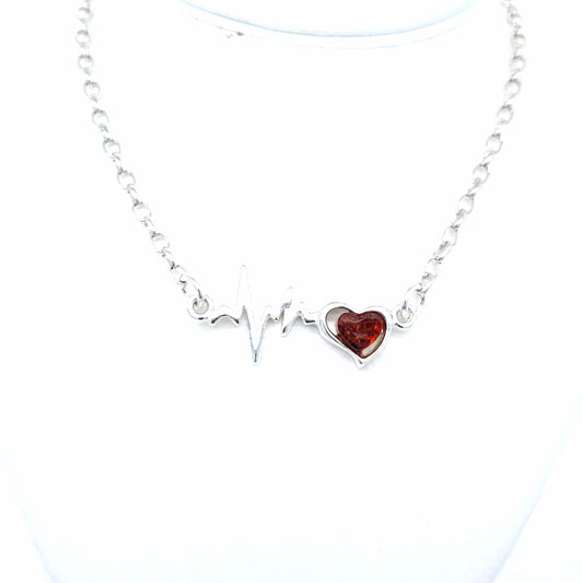 Love token necklace: Heartbeat curve with natural stone heart
