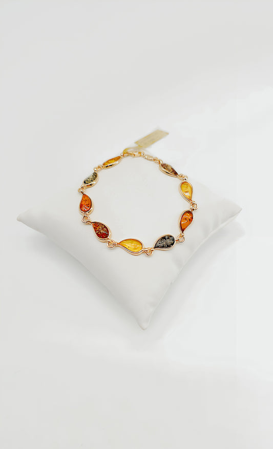 Farbenfrohes Bernsteinarmband in 925er vergoldetem Silber