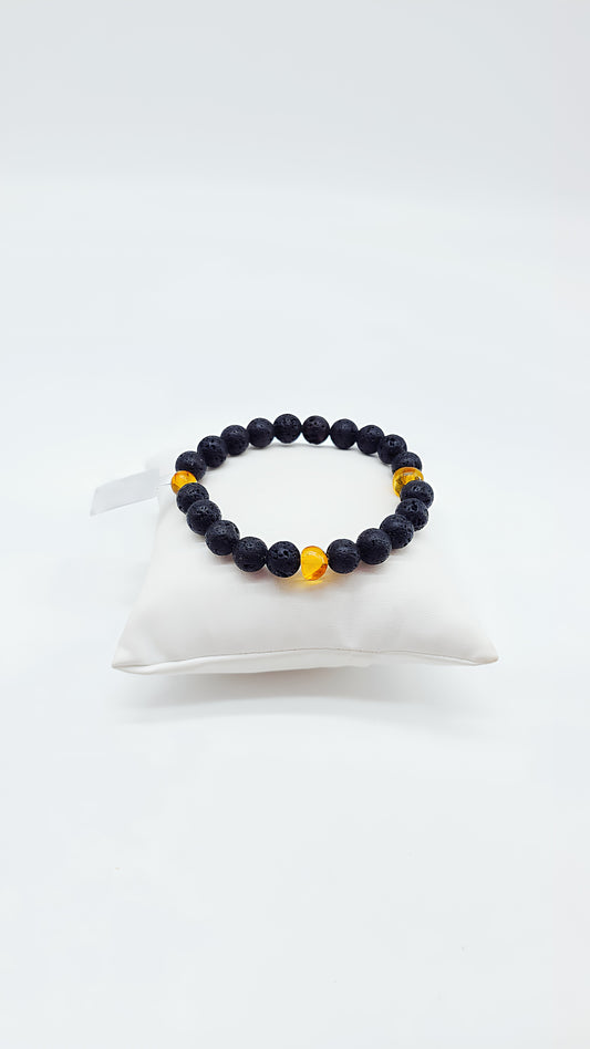 Feuer & Erde – Armband aus Bernstein und Lava