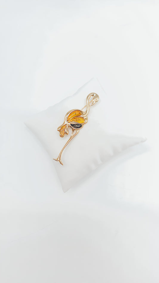 Eleganter Flamingo: Brosche aus vergoldetem 925er Sterlingsilber