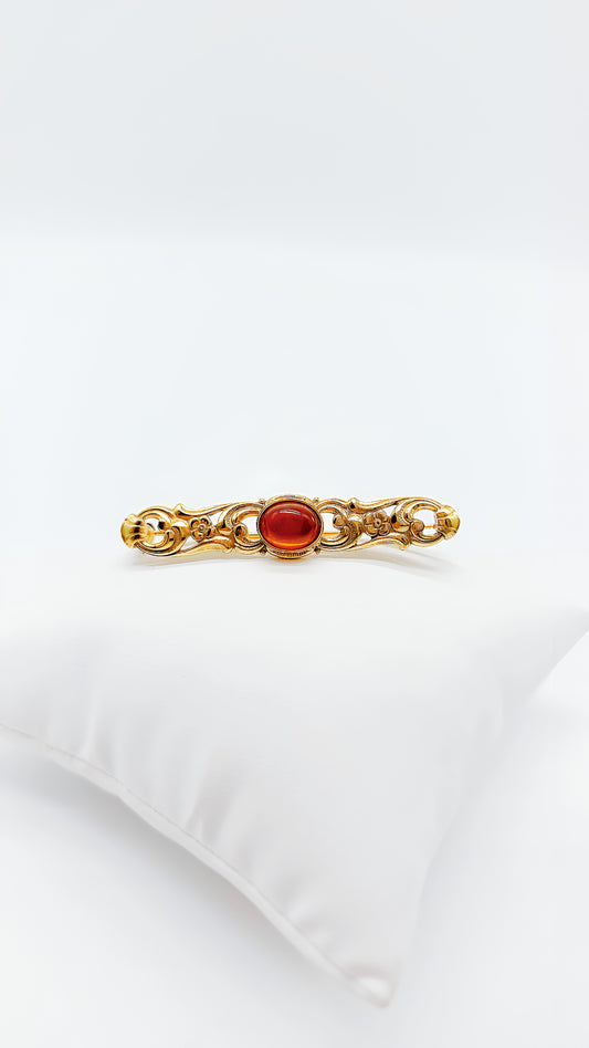 Vintage-inspirierte Brosche – Warmer Bernstein & vergoldetes Silber