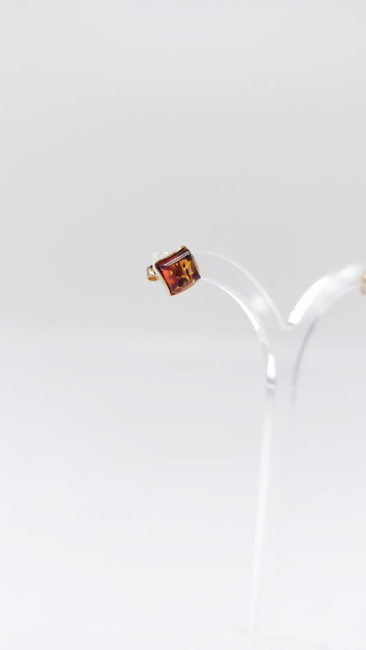 Minimalistische Bernstein-Ohrstecker – 925 Silber vergoldet