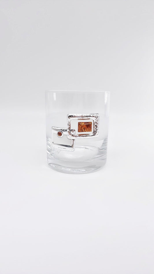 Silber Glas mit Bernstein einzigartiges Geschenk für Männer