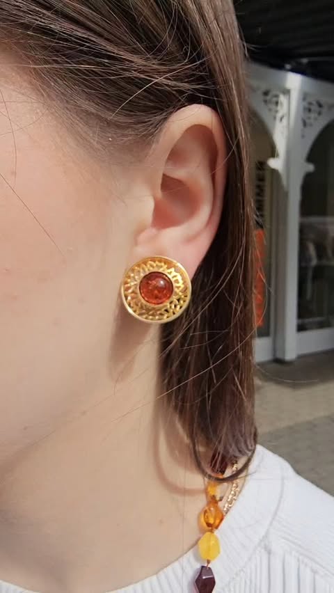 Schmuck-Unikat: Ohrclipse mit echtem Bernstein in Gold