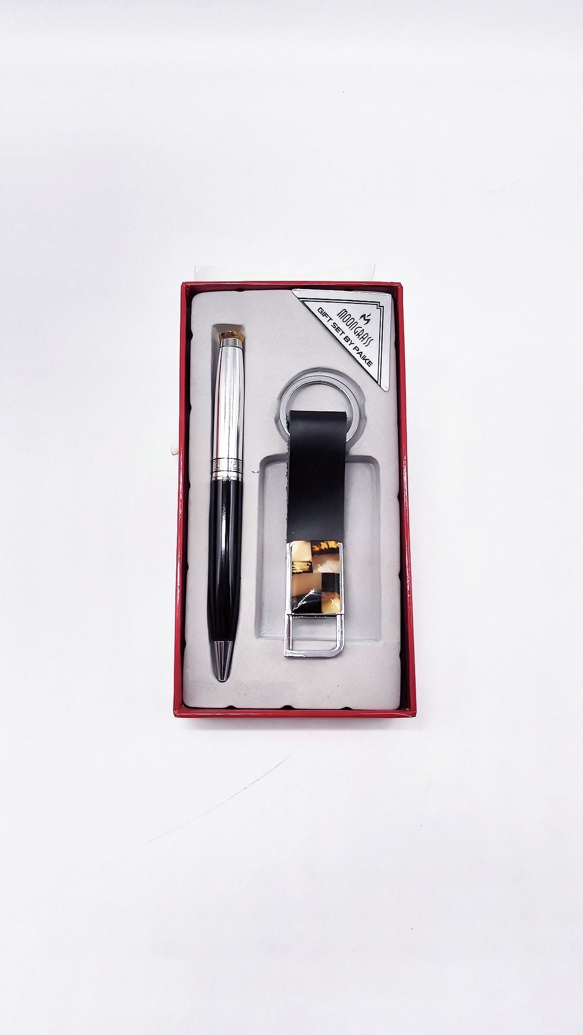 Geschenkset: Stift und Schlüsselanhänger mit echtem Bernstein