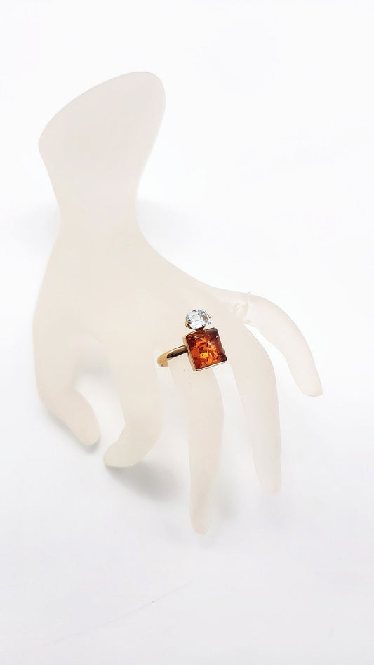 Radiant duo ring: amber & topaz