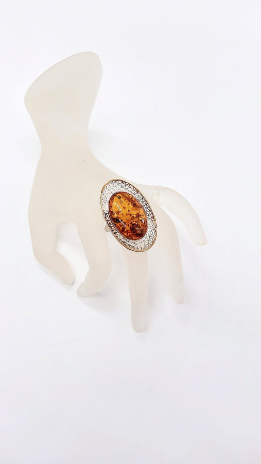 Bernstein Schmuckstück Damen Ring mit Silberfassung