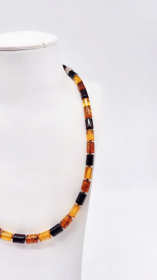 Mehrfarbige Bernstein-Kette – warmes Orange & Gelb
