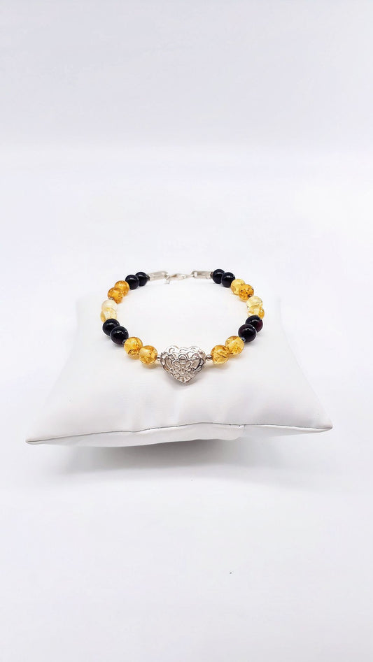 Stilvolles Damenarmband aus Bernstein und Silber 18 cm