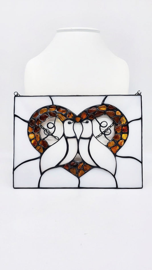 Bernstein-Wandkunst mit Tauben – einzigartiges Geschenk