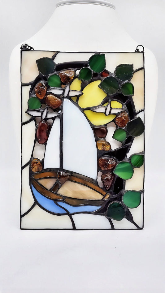 Bernstein-Vitral Wanddeko Segelschiff