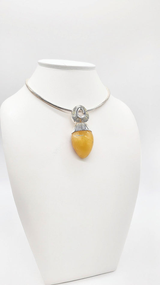Yellow amber pendant unique handmade
