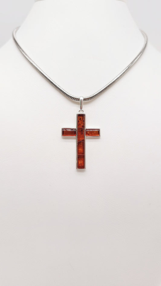 Schmuckanhänger Kreuz aus echtem Bernstein