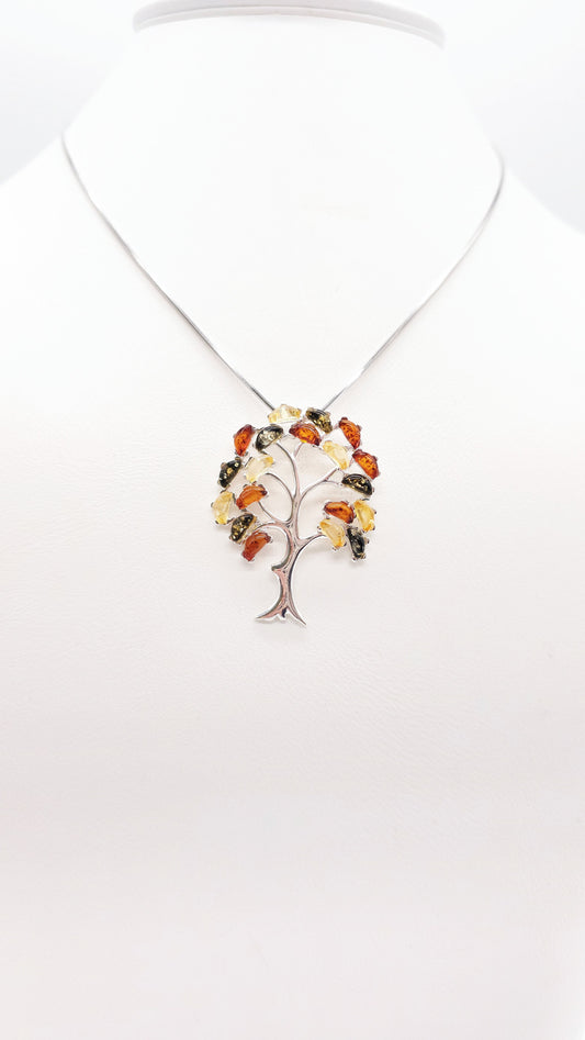 Baum des Lebens Anhänger mit Bernstein – 925 Silber