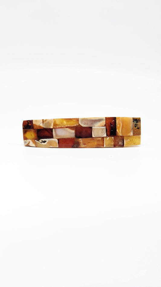 Haarspange mit echtem Bernstein – Mosaikdesign Unikat