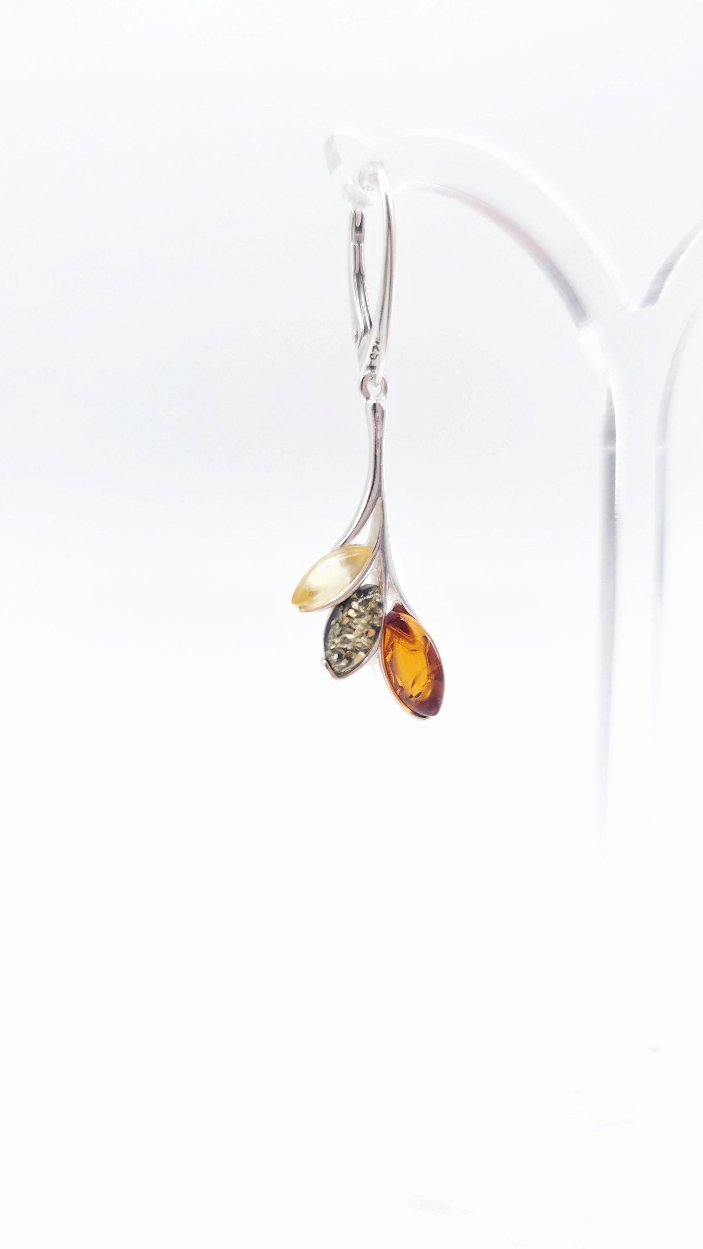 3-farbige Bernsteinohrringe – edler Silberschmuck Damen