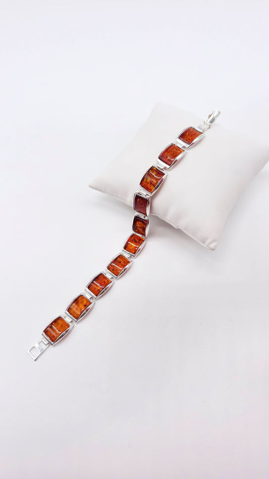 Rectangular amber bangle 925 silver