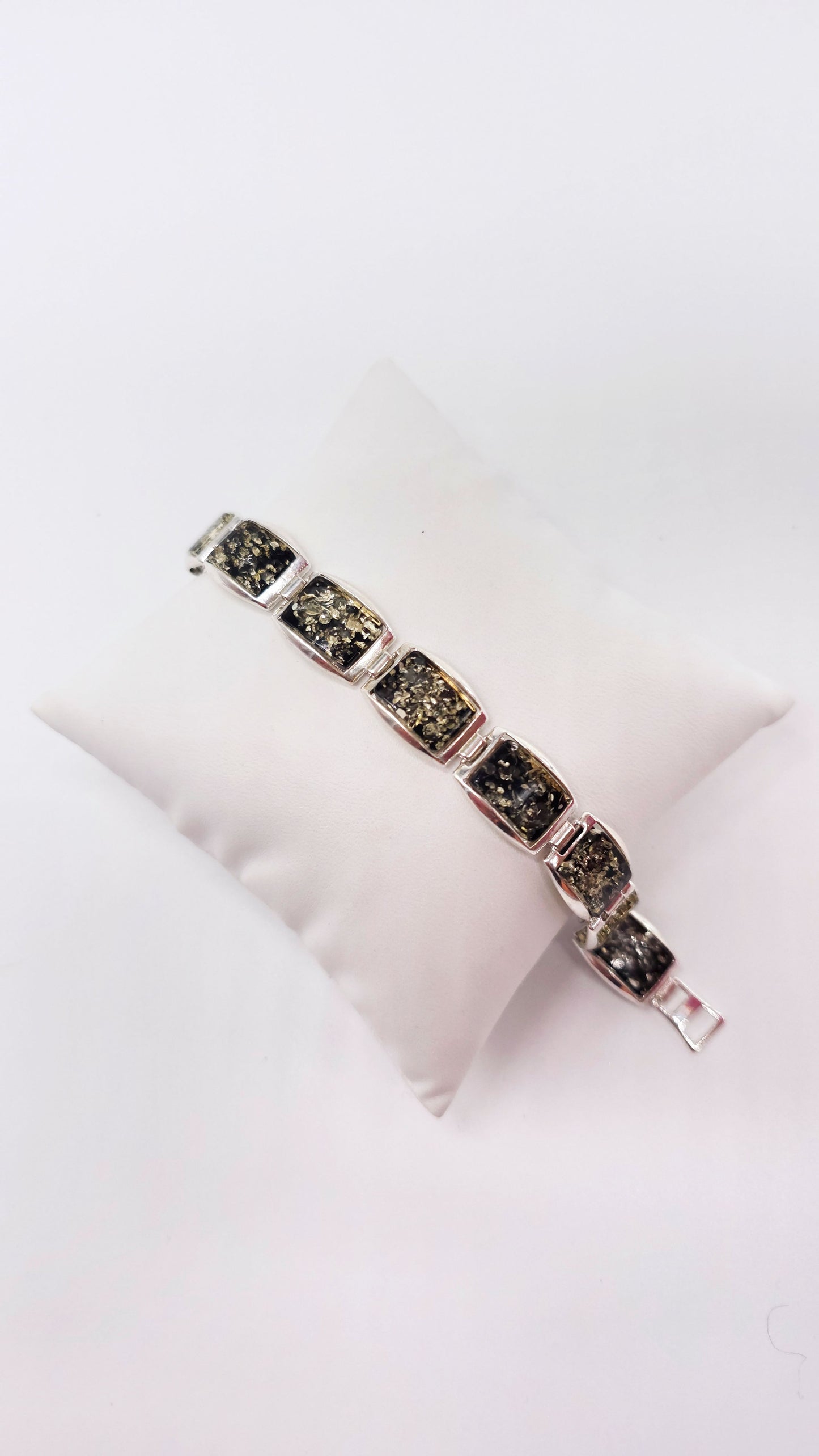 Rectangular amber bangle 925 silver