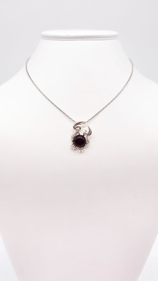 Krebs Anhänger 925 Silber mit schwarzem Naturbernstein