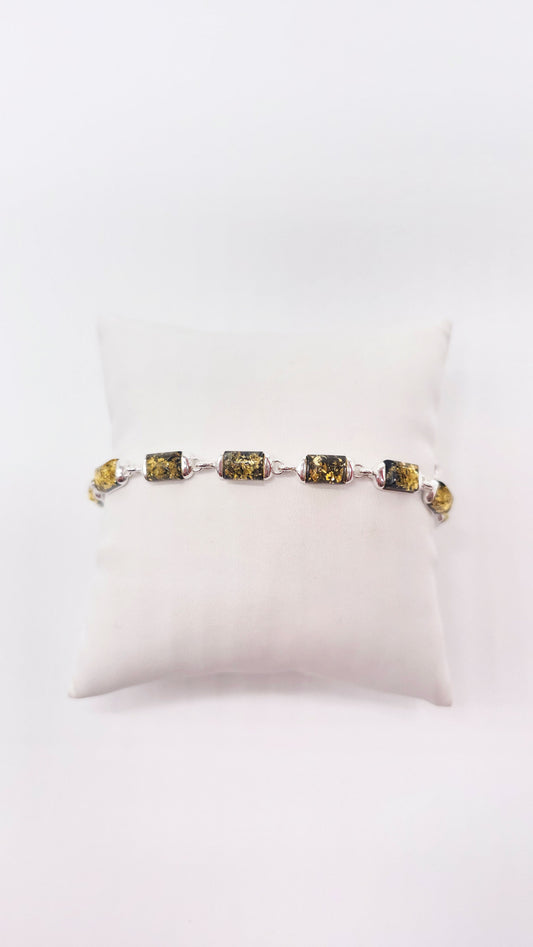 Klassisches Armband mit grünem Bernstein für Damen