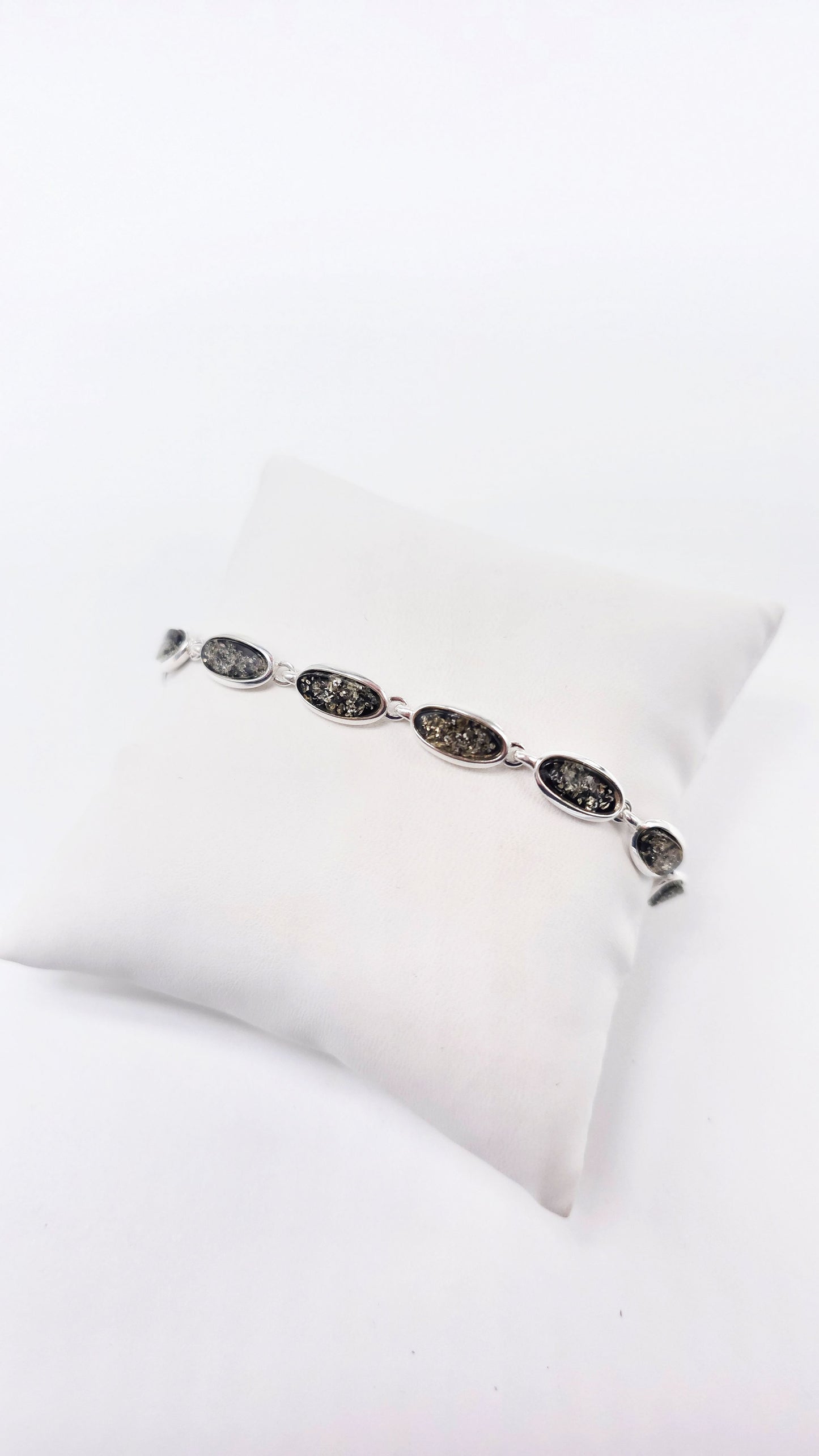 Grün schimmerndes Bernsteinarmband Damen