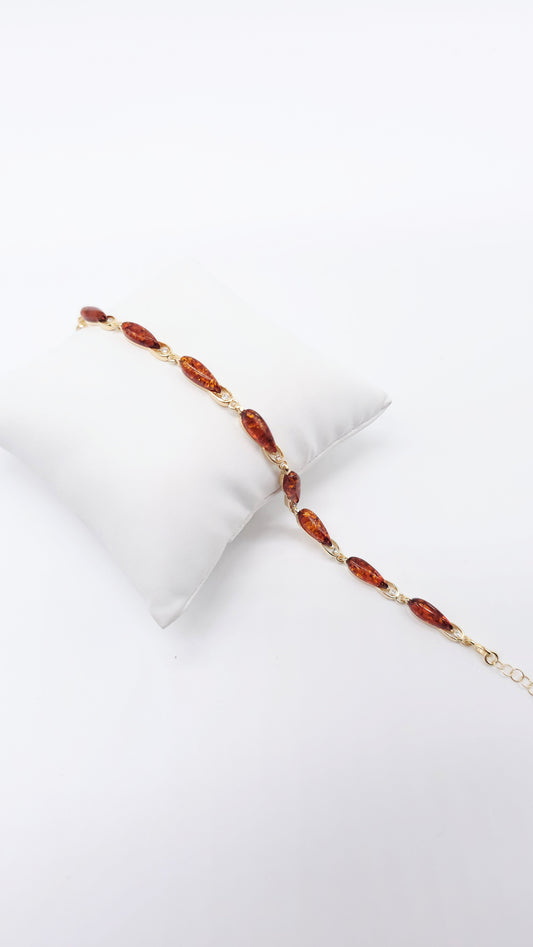 Feines Armband mit echtem Bernstein – 925 Silber vergoldet