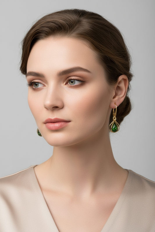 Modern Stud & Drop Earrings Gilded Green Amber