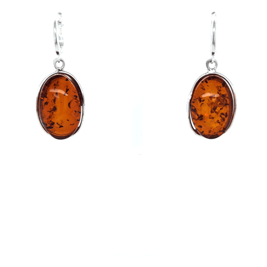 Ohrhänger Bernstein oval 925 Silber Damen
