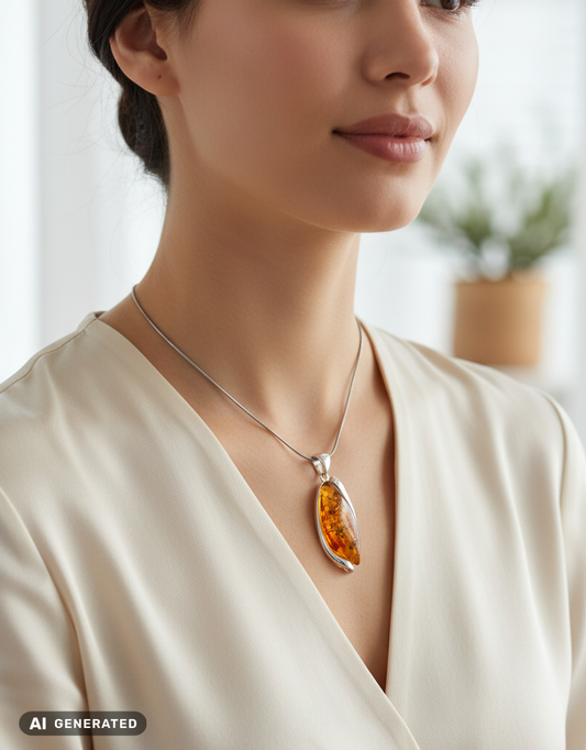 Design-Statement aus echtem Bernstein: Handgemachter 925er Anhänger